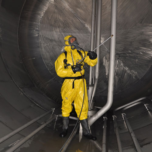 Industrial cleaning in safety clothing
